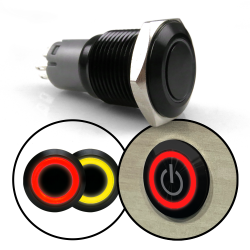 Momentary 16mm Red or Yellow Ring LED Aluminum Anodized Button Black ...